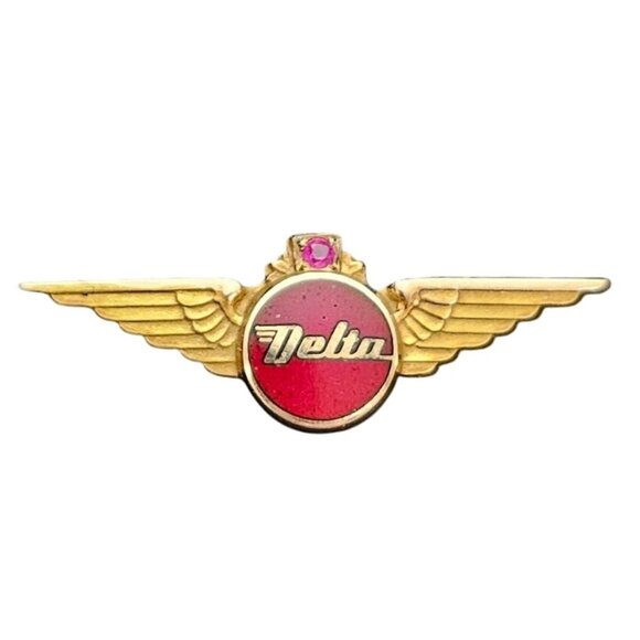 10K Gold Ruby Delta Airlines Wings Pin